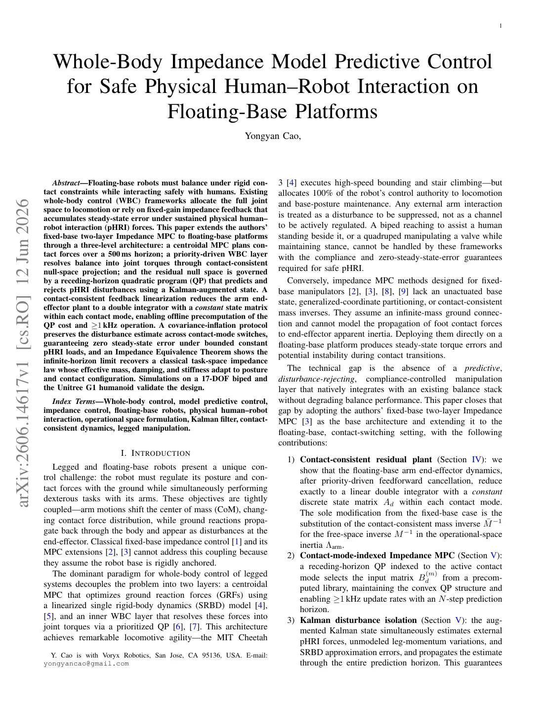 Whole-Body Impedance Model Predictive Control for Safe Physical Human-Robot Interaction on Floating-Base Platforms visual