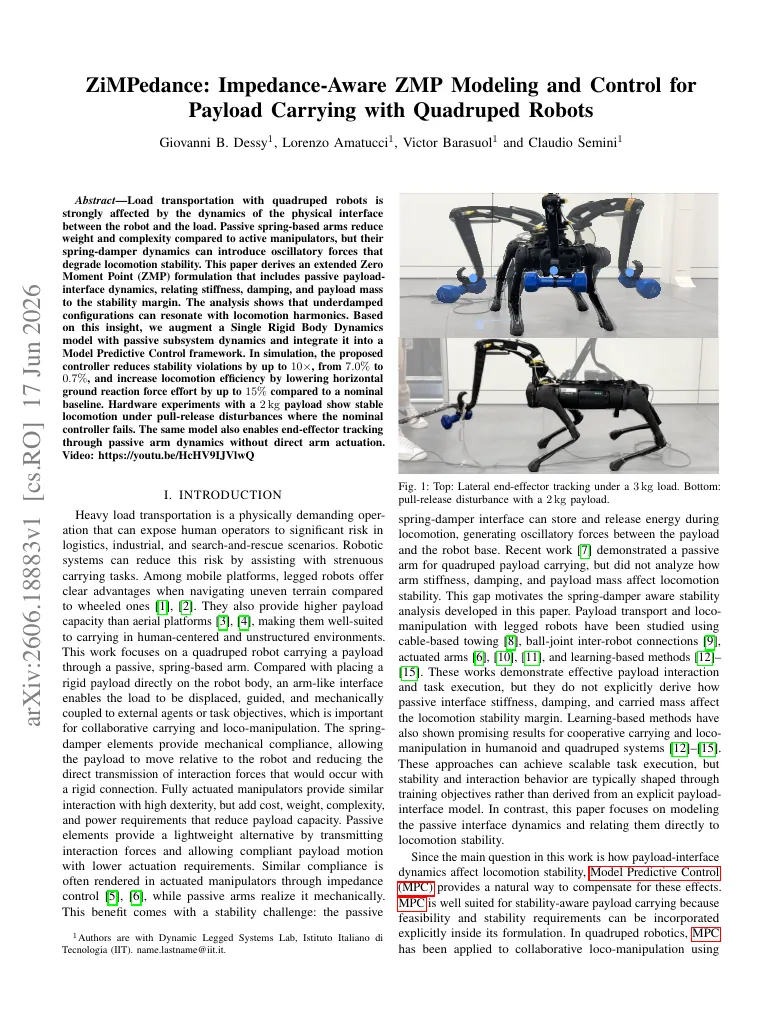 ZiMPedance: Impedance-Aware ZMP Modeling and Control for Payload Carrying with Quadruped Robots visual