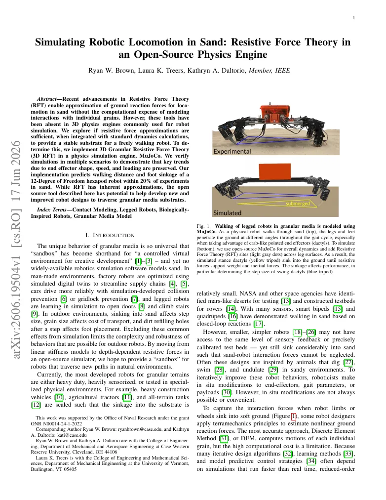 Simulating Robotic Locomotion in Sand: Resistive Force Theory in an Open-Source Physics Engine visual