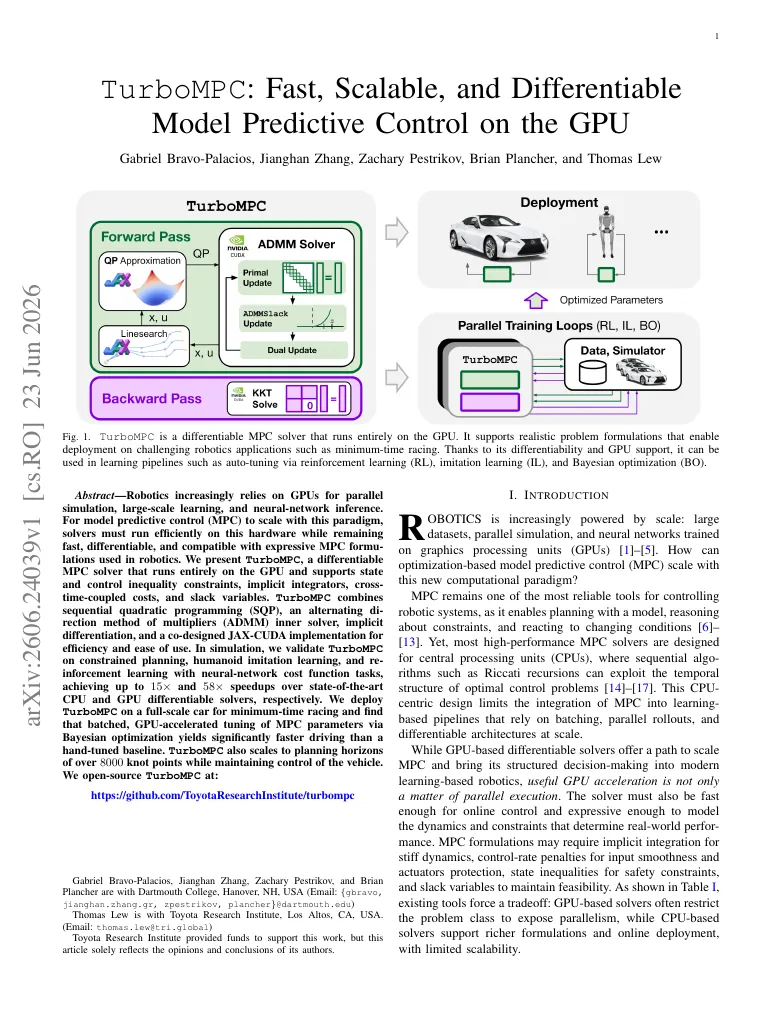 TurboMPC: Fast, Scalable, and Differentiable Model Predictive Control on the GPU visual