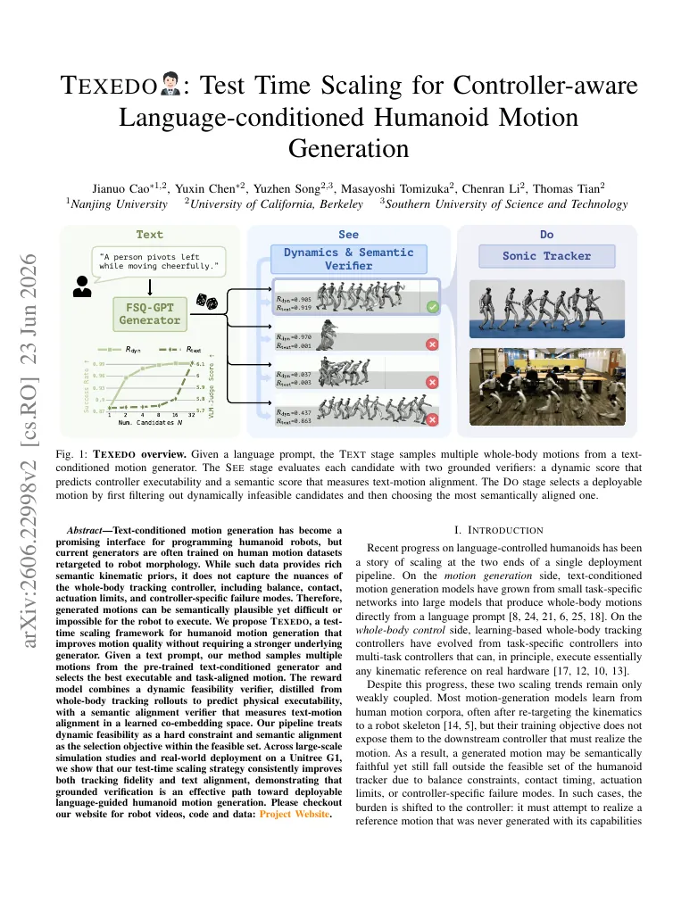 TEXEDO: Test Time Scaling for Controller-aware Language-conditioned Humanoid Motion Generation visual