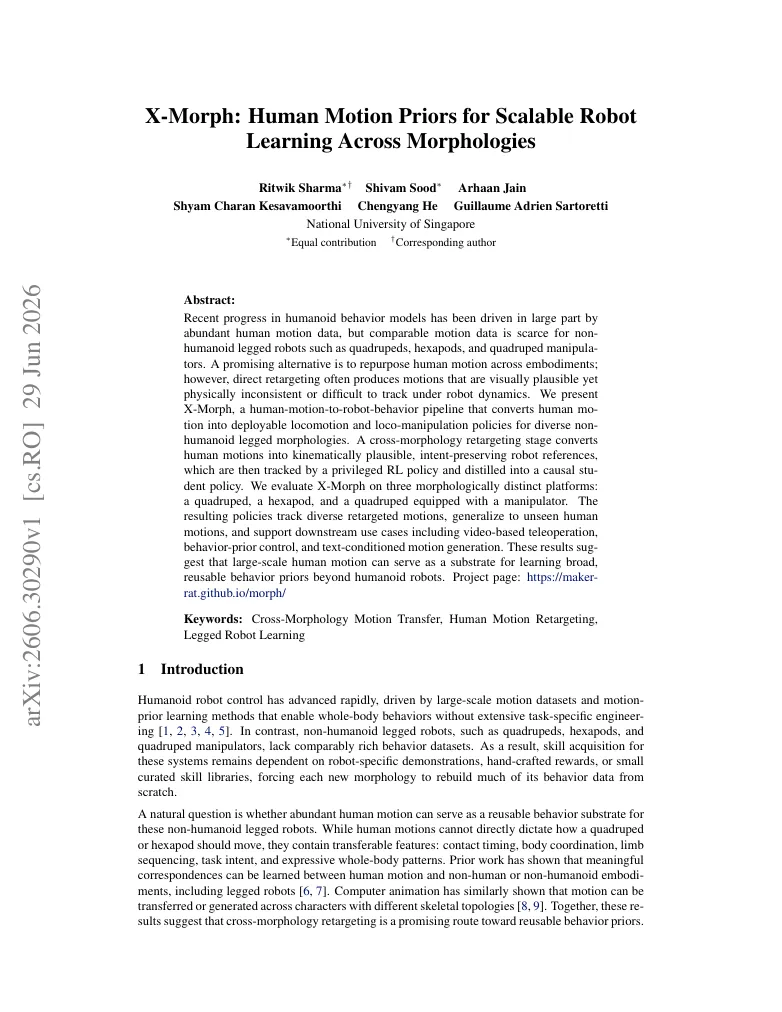 X-Morph: Human Motion Priors for Scalable Robot Learning Across Morphologies visual