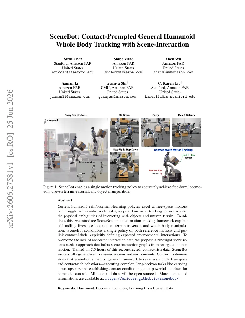 SceneBot: Contact-Prompted General Humanoid Whole Body Tracking with Scene-Interaction visual