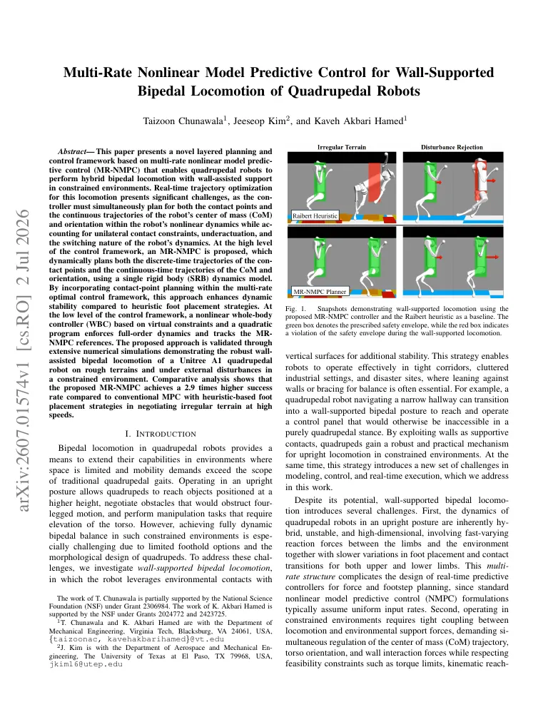 Multi-Rate NMPC for Wall-Supported Bipedal Locomotion visual