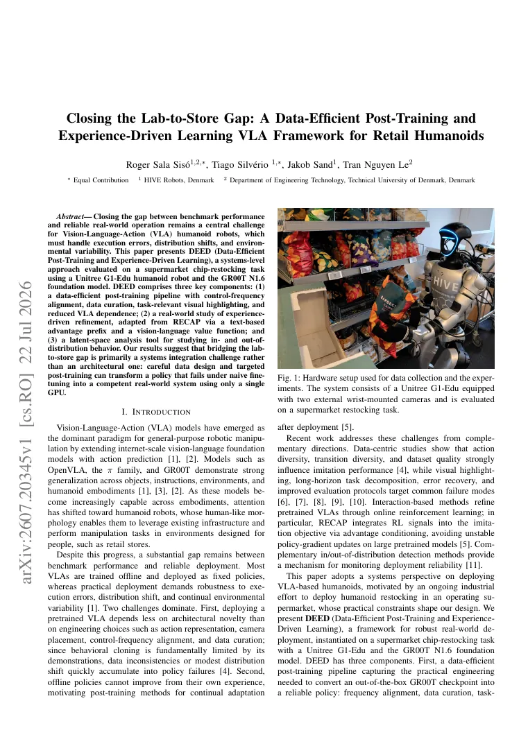 Closing the Lab-to-Store Gap: A Data-Efficient Post-Training and Experience-Driven Learning VLA Framework for Retail Humanoids visual