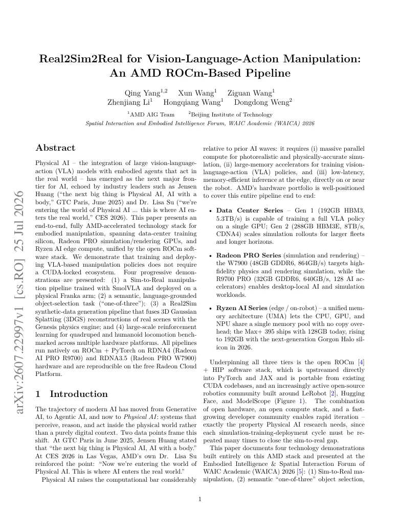 Real2Sim2Real for Vision-Language-Action Manipulation: An AMD ROCm-Based Pipeline visual