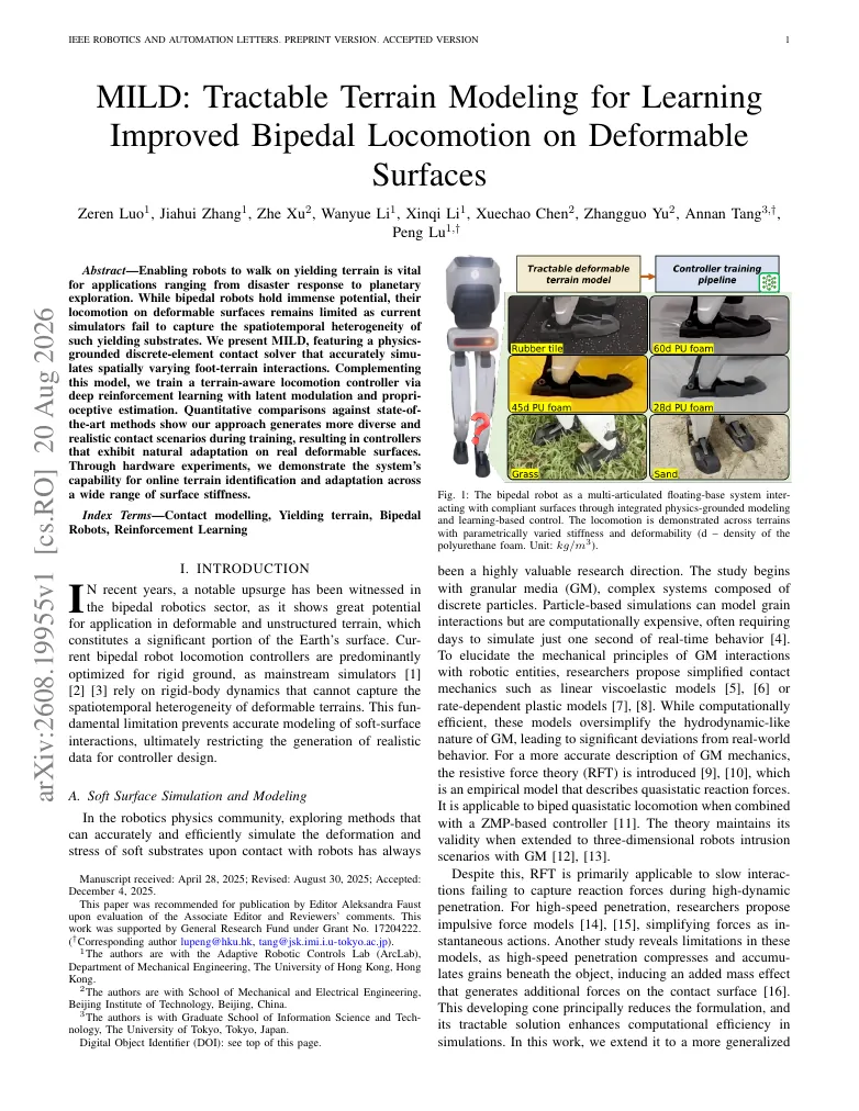 MILD: Tractable Terrain Modeling for Learning Improved Bipedal Locomotion on Deformable Surfaces visual