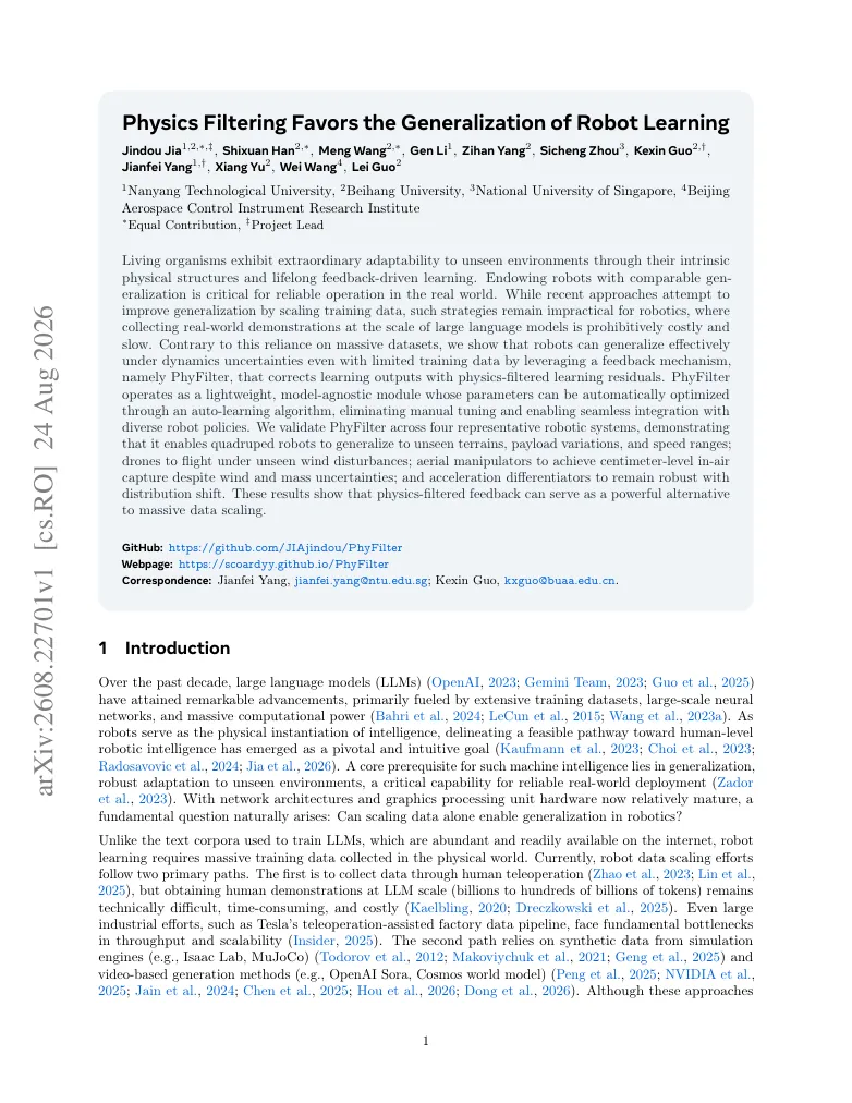 Physics Filtering Favors the Generalization of Robot Learning visual