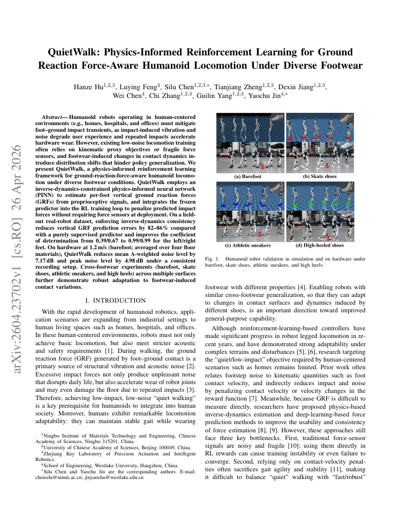 QuietWalk: Physics-Informed Reinforcement Learning for Ground Reaction Force-Aware Humanoid Locomotion Under Diverse Footwear visual