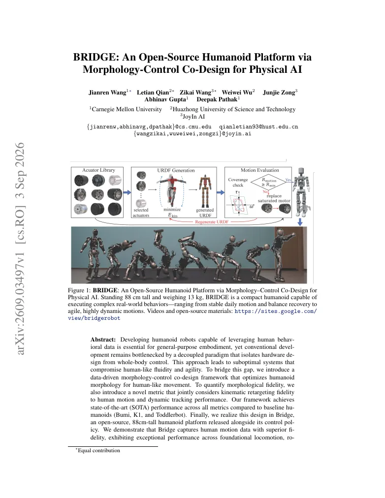 BRIDGE: An Open-Source Humanoid Platform via Morphology-Control Co-Design for Physical AI visual