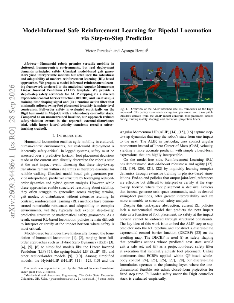 Model-Informed Safe Reinforcement Learning for Bipedal Locomotion via Step-to-Step Prediction visual