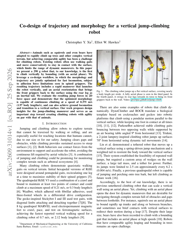 Co-design of trajectory and morphology for a vertical jump-climbing robot visual