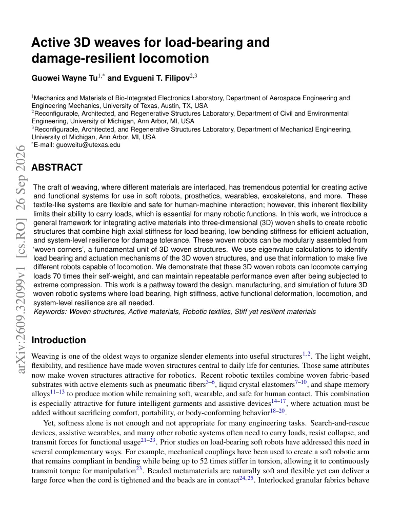 Active 3D weaves for load-bearing and damage-resilient locomotion visual