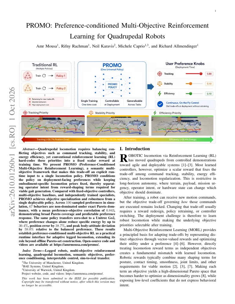PROMO: Preference-conditioned Multi-Objective Reinforcement Learning for Quadrupedal Robots visual