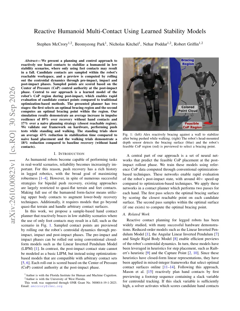 Reactive Humanoid Multi-Contact Using Learned Stability Models visual