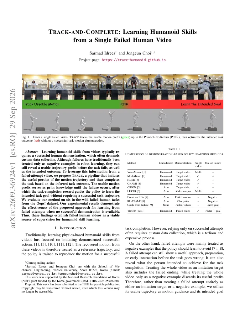 Track-and-Complete: Learning Humanoid Skills from a Single Failed Human Video visual