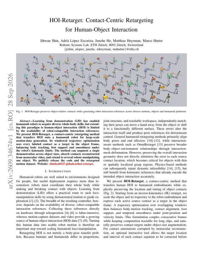 HOI-Retarget: Contact-Centric Retargeting for Human-Object Interaction visual