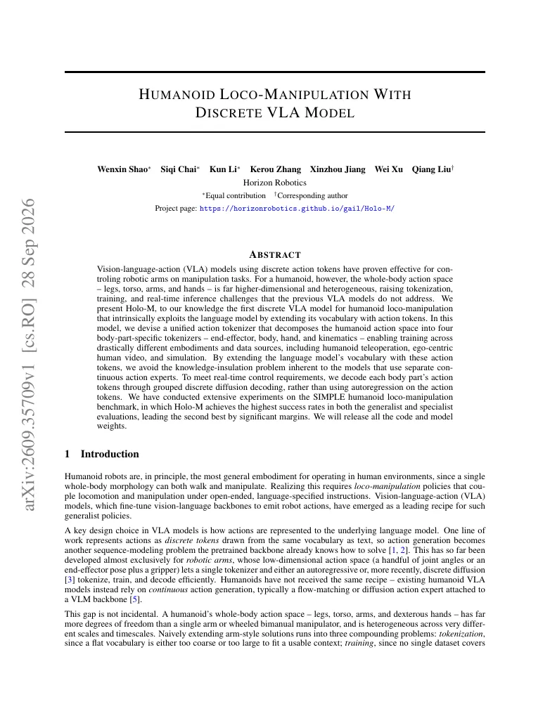 Humanoid Loco-Manipulation With Discrete VLA Model visual