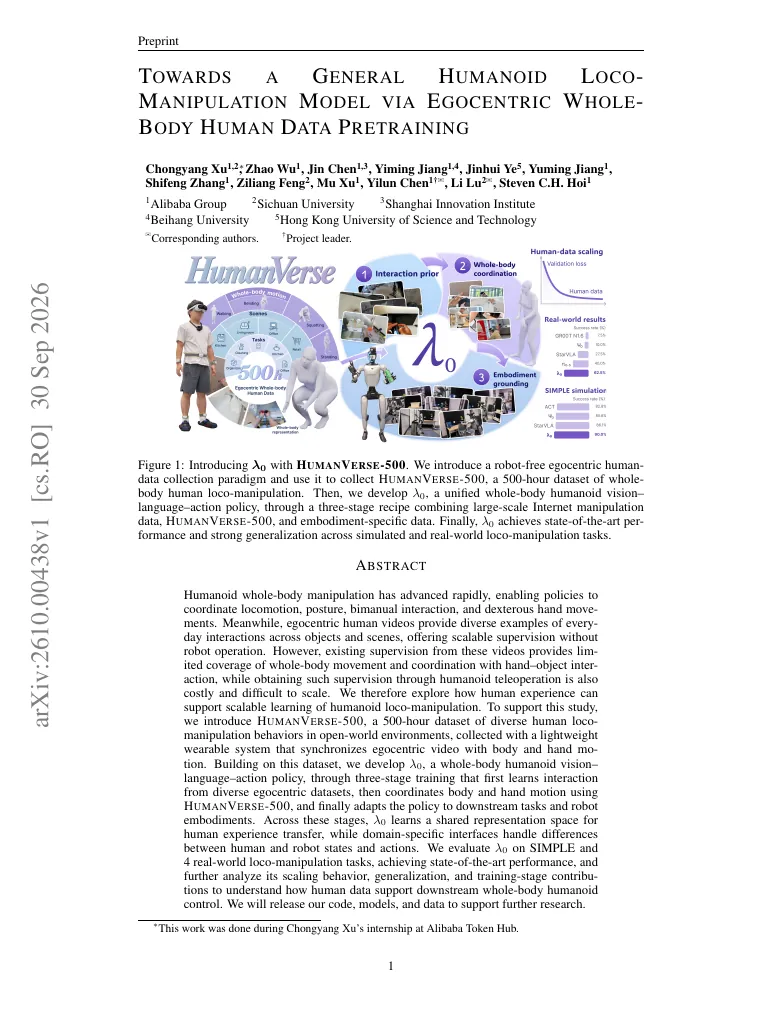 Towards a General Humanoid Loco-Manipulation Model via Egocentric Whole-Body Human Data Pretraining visual