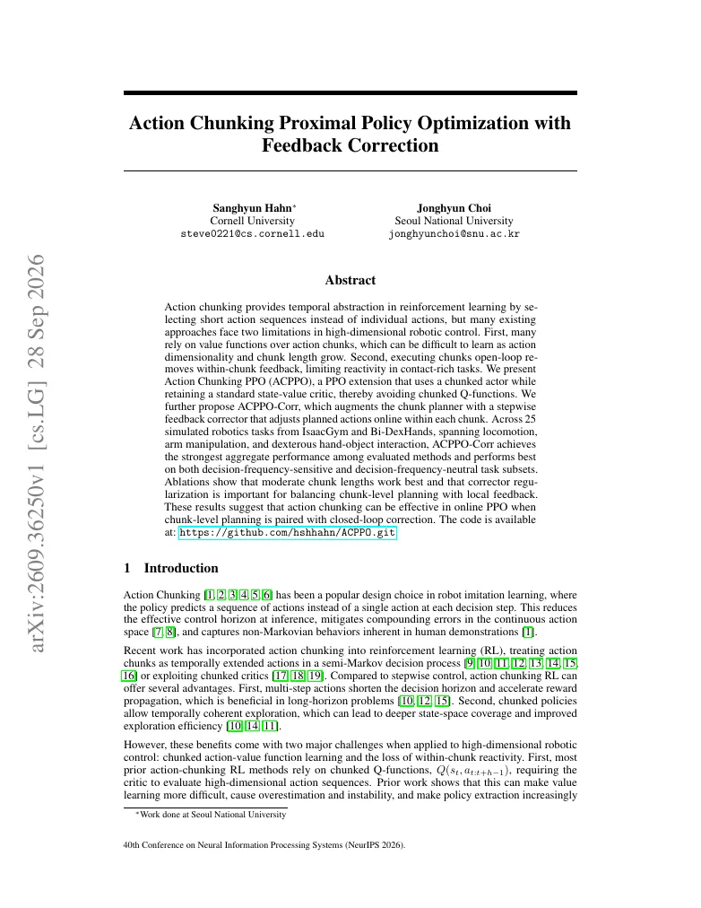 Action Chunking Proximal Policy Optimization with Feedback Correction visual