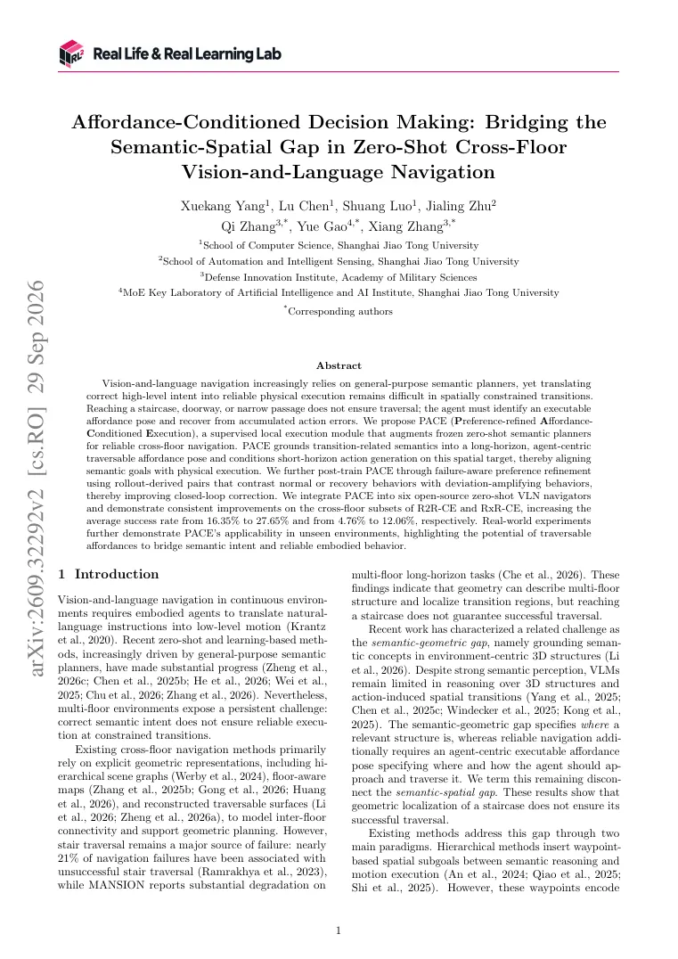 Affordance-Conditioned Decision Making: Bridging the Semantic-Spatial Gap in Zero-Shot Cross-Floor Vision-and-Language Navigation visual