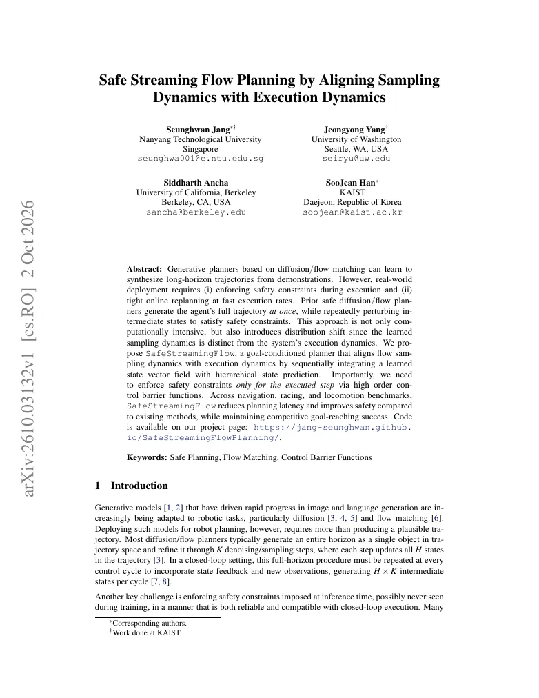 Safe Streaming Flow Planning by Aligning Sampling Dynamics with Execution Dynamics visual