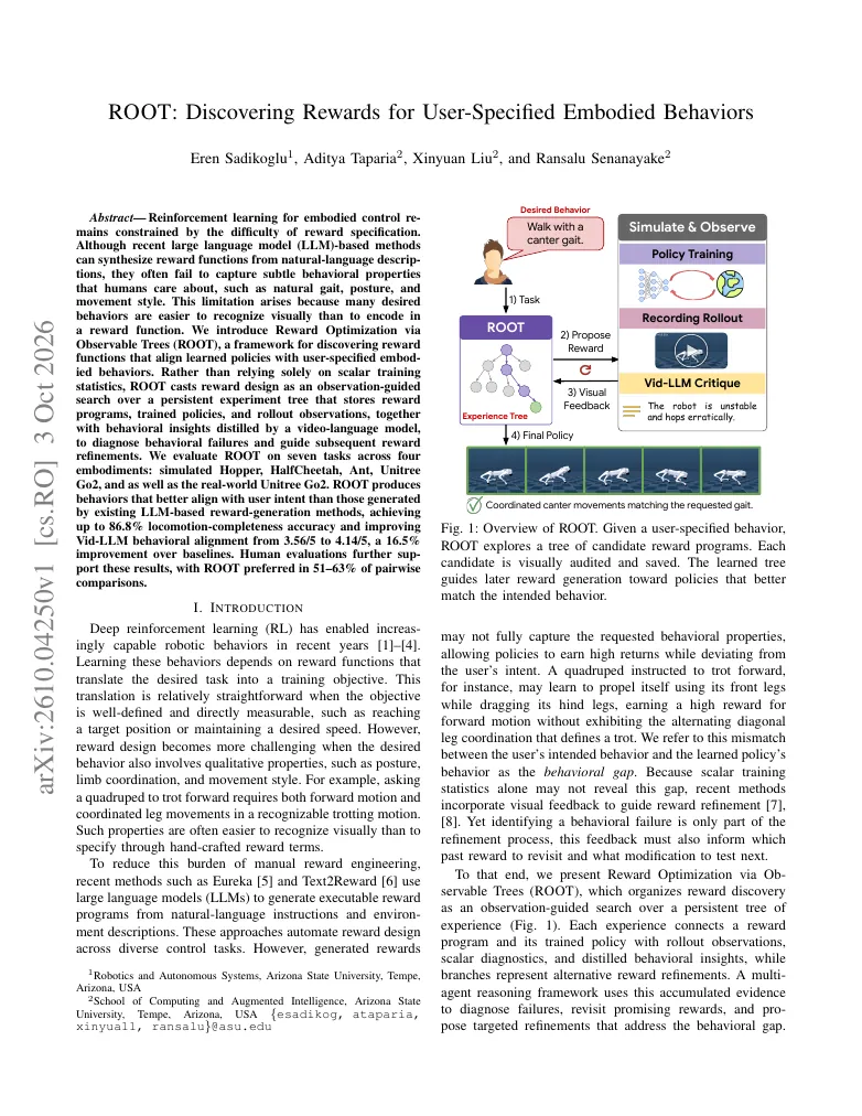 ROOT: Discovering Rewards for User-Specified Embodied Behaviors visual