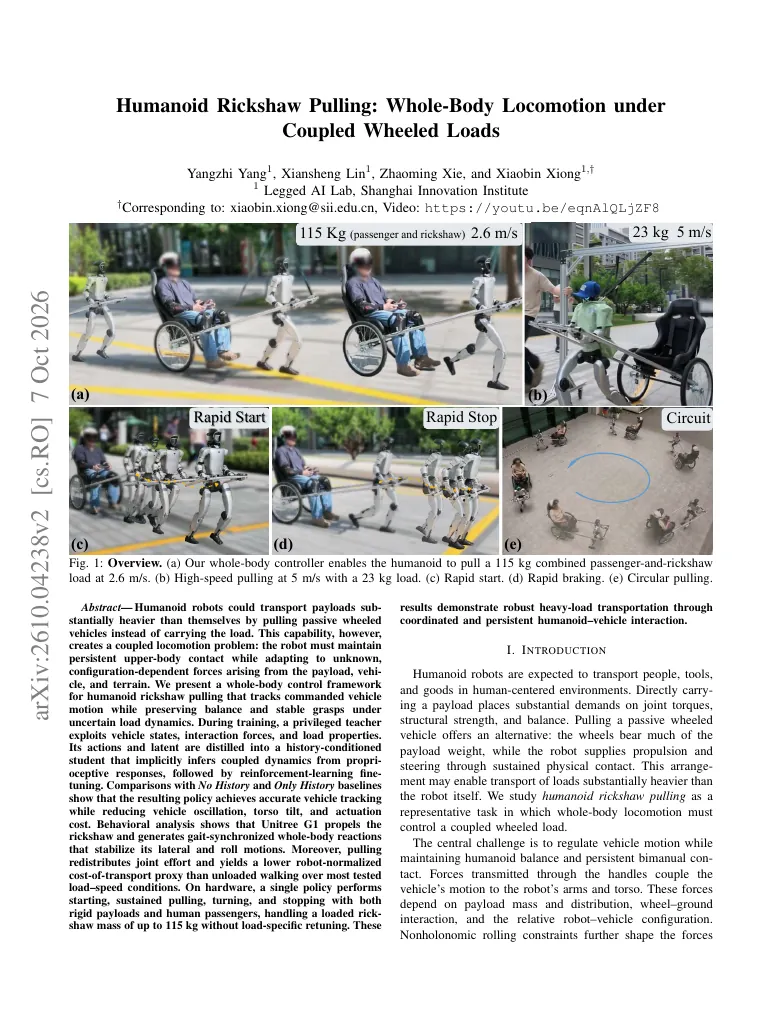 Humanoid Rickshaw Pulling: Whole-Body Locomotion under Coupled Wheeled Loads visual