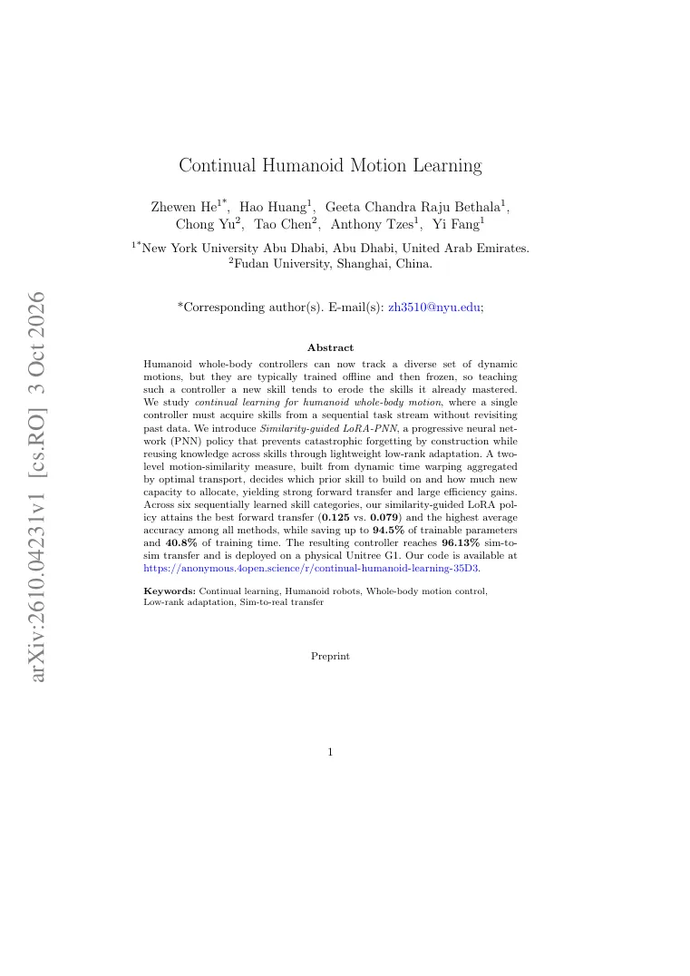 Continual Humanoid Motion Learning visual