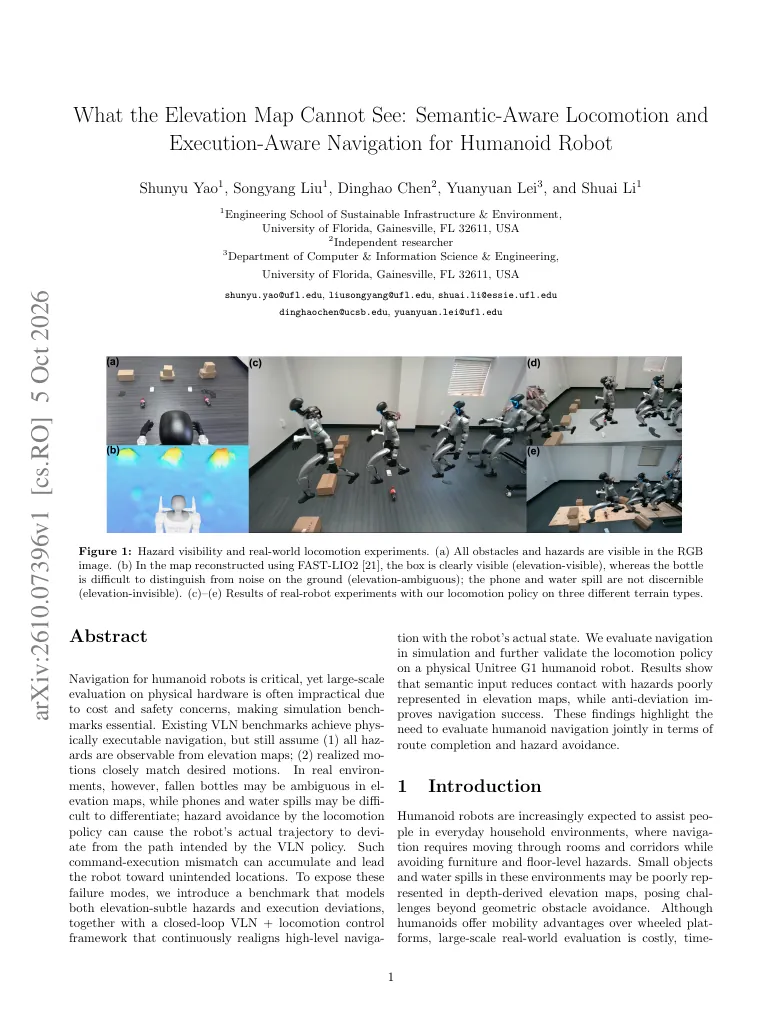 What the Elevation Map Cannot See: Semantic-Aware Locomotion and Execution-Aware Navigation for Humanoid Robot visual