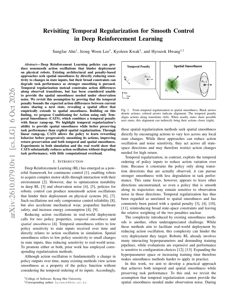 Revisiting Temporal Regularization for Smooth Control in Deep Reinforcement Learning visual