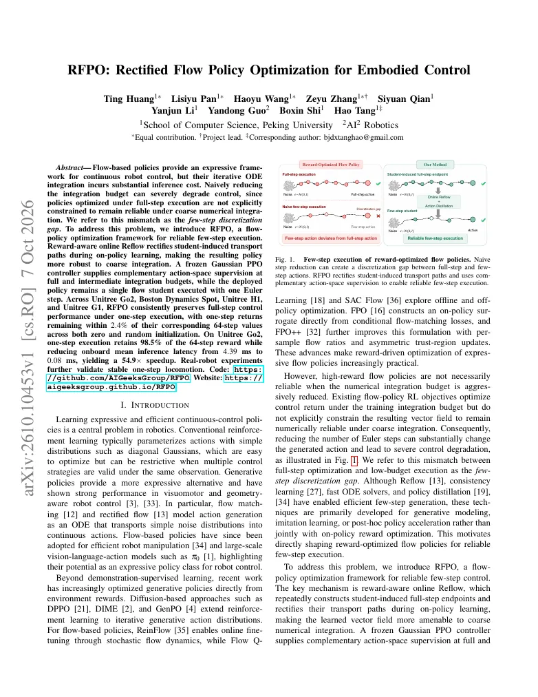 RFPO: Rectified Flow Policy Optimization for Embodied Control visual