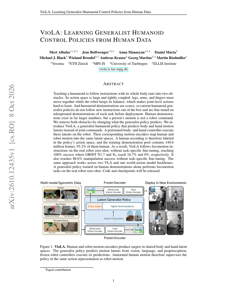 VioLA: Learning Generalist Humanoid Control Policies from Human Data visual
