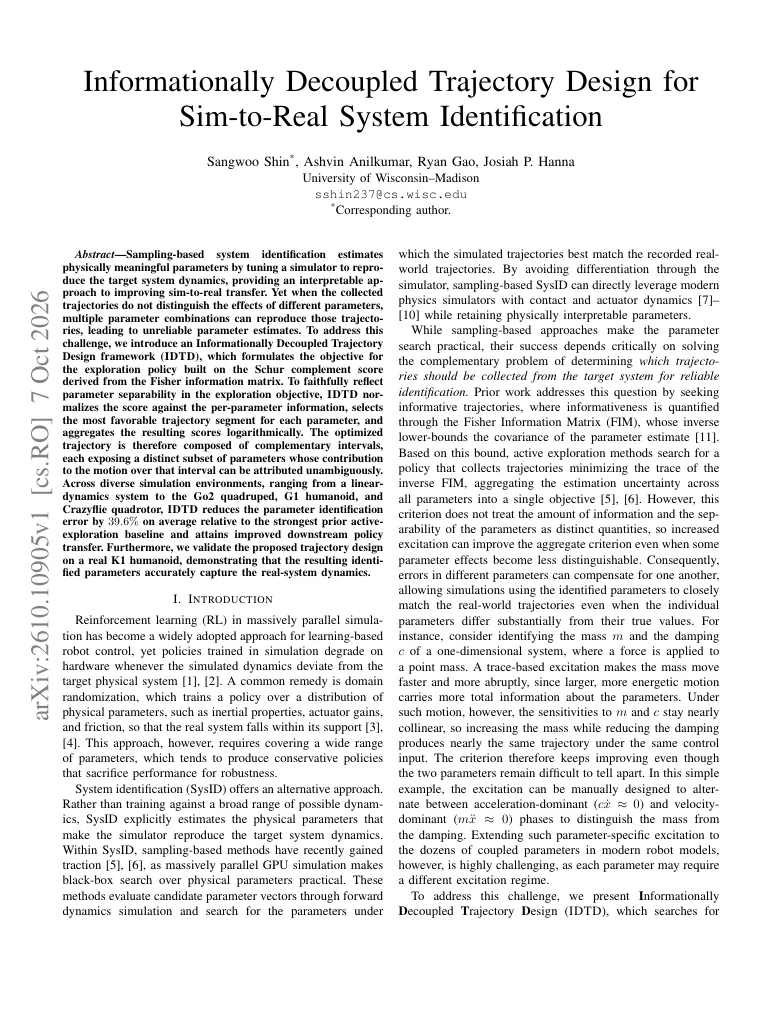 Informationally Decoupled Trajectory Design for Sim-to-Real System Identification visual