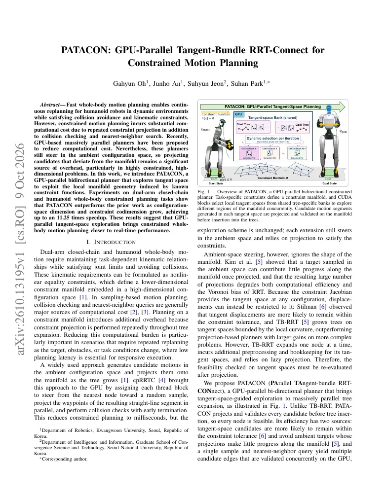 PATACON: GPU-Parallel Tangent-Bundle RRT-Connect for Constrained Motion Planning visual