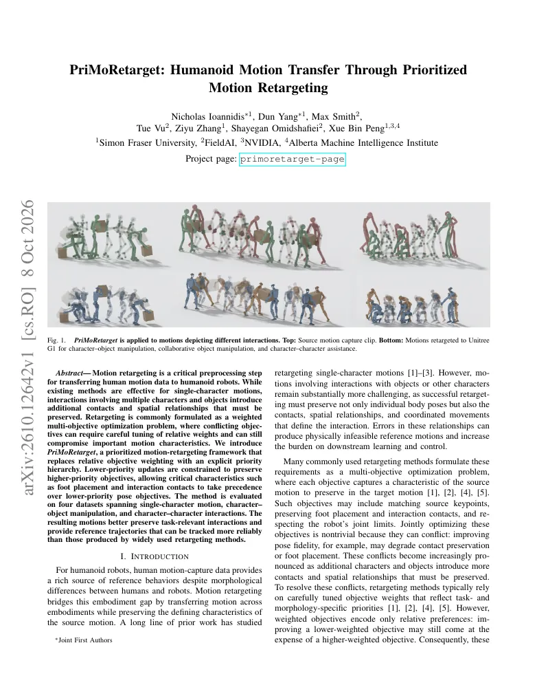 PriMoRetarget: Humanoid Motion Transfer Through Prioritized Motion Retargeting visual