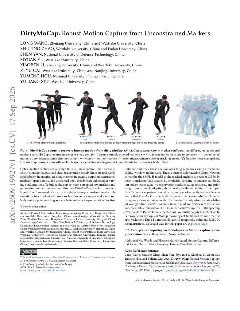 DirtyMoCap: Robust Motion Capture from Unconstrained Markers visual