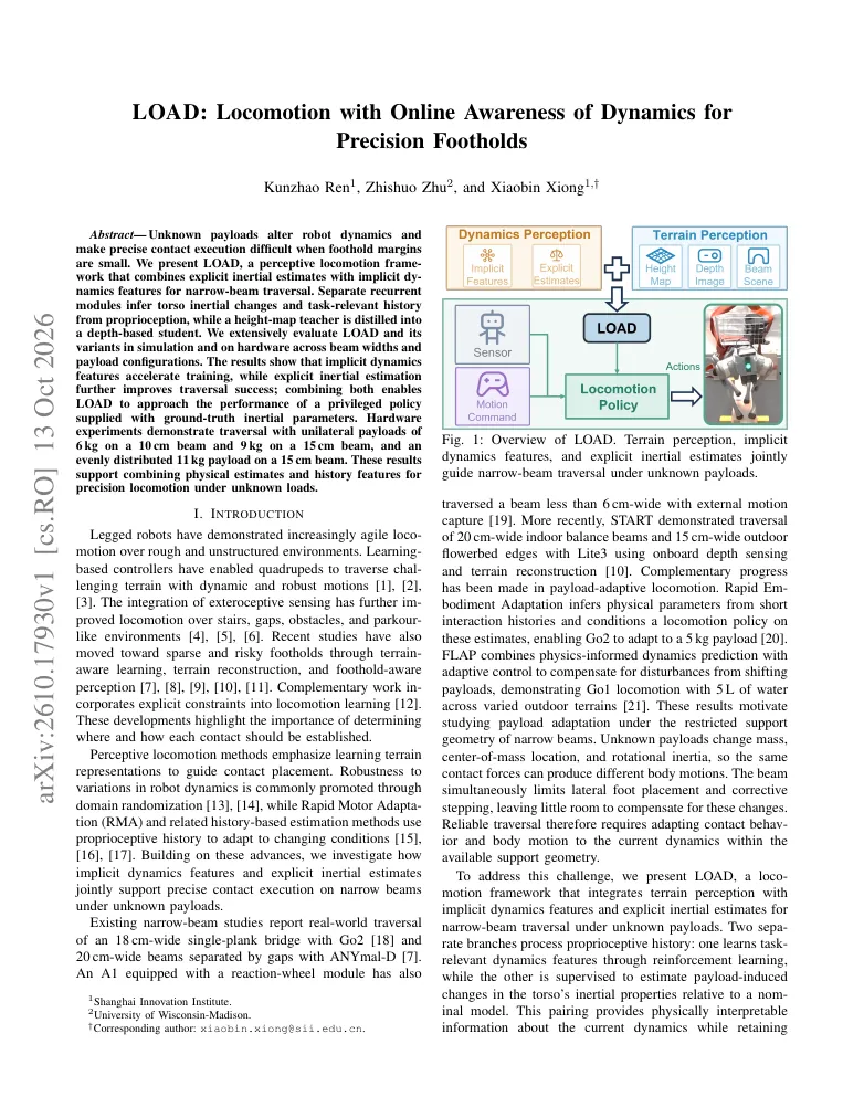 Locomotion with Online Awareness of Dynamics for Precision Footholds visual