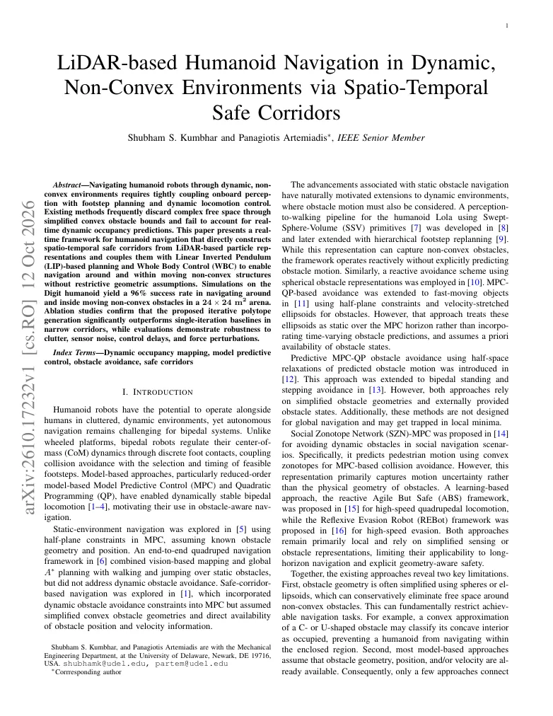 LiDAR-based Humanoid Navigation in Dynamic, Non-Convex Environments via Spatio-Temporal Safe Corridors visual