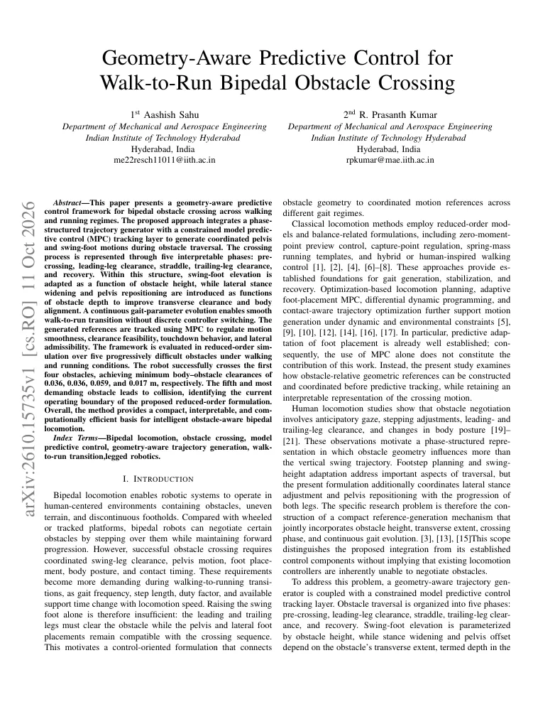 Geometry-Aware Predictive Control for Walk-to-Run Bipedal Obstacle Crossing visual