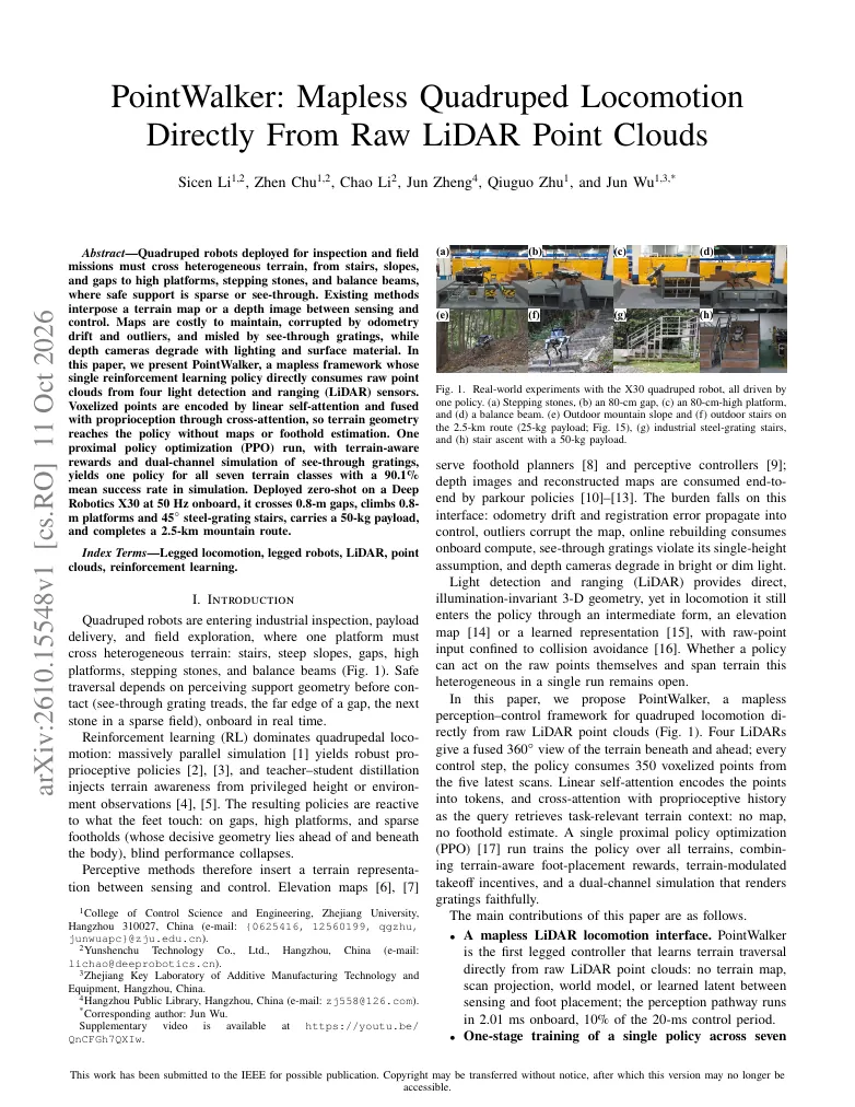 PointWalker: Mapless Quadruped Locomotion Directly From Raw LiDAR Point Clouds visual