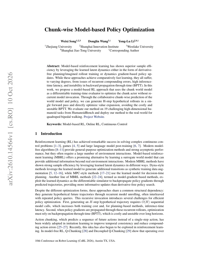 Chunk-wise Model-based Policy Optimization visual