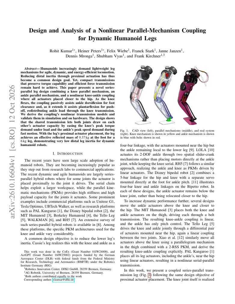 Design and Analysis of a Nonlinear Parallel Mechanism Coupling for Dynamic Humanoid Legs visual