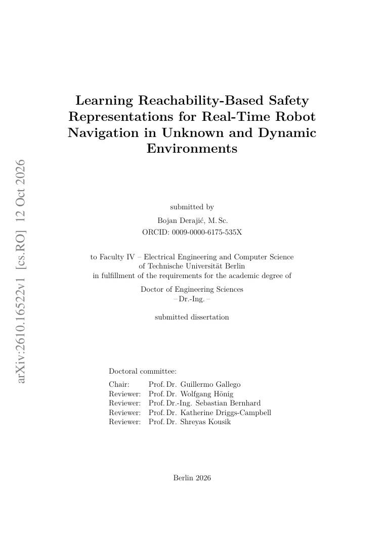 Learning Reachability-Based Safety Representations for Real-Time Robot Navigation in Unknown and Dynamic Environments visual