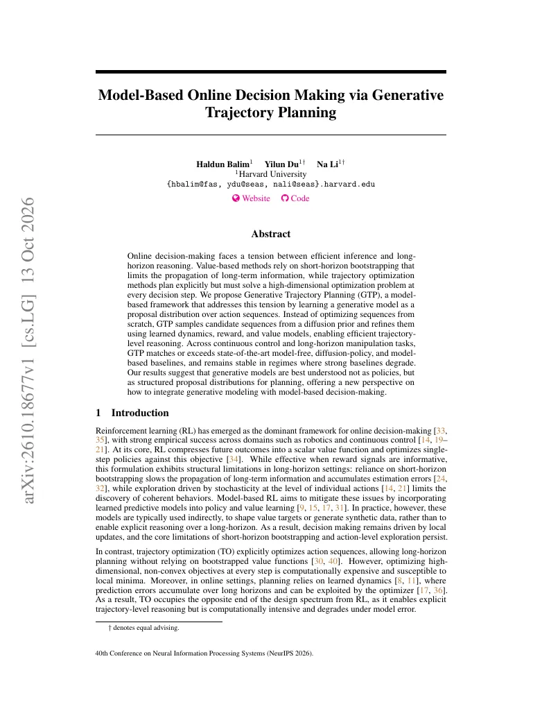 Model-Based Online Decision Making via Generative Trajectory Planning visual
