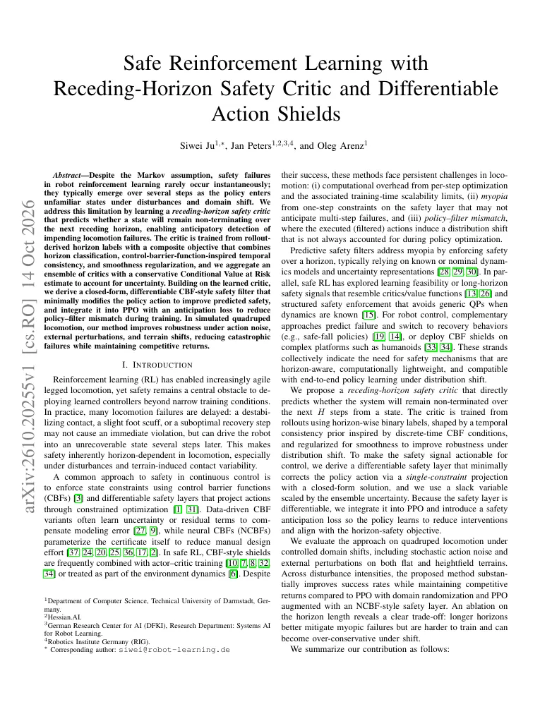 Safe Reinforcement Learning with Receding-Horizon Safety Critic and Differentiable Action Shields visual
