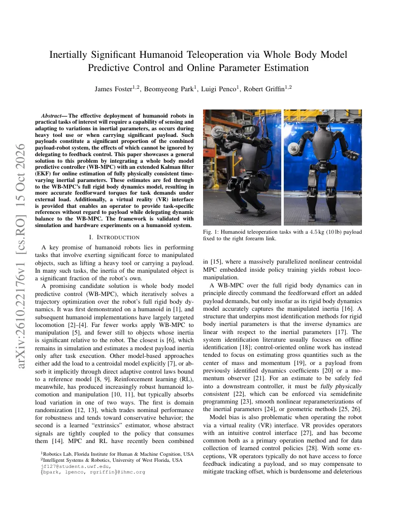 Inertially Significant Humanoid Teleoperation via Whole Body Model Predictive Control and Online Parameter Estimation visual