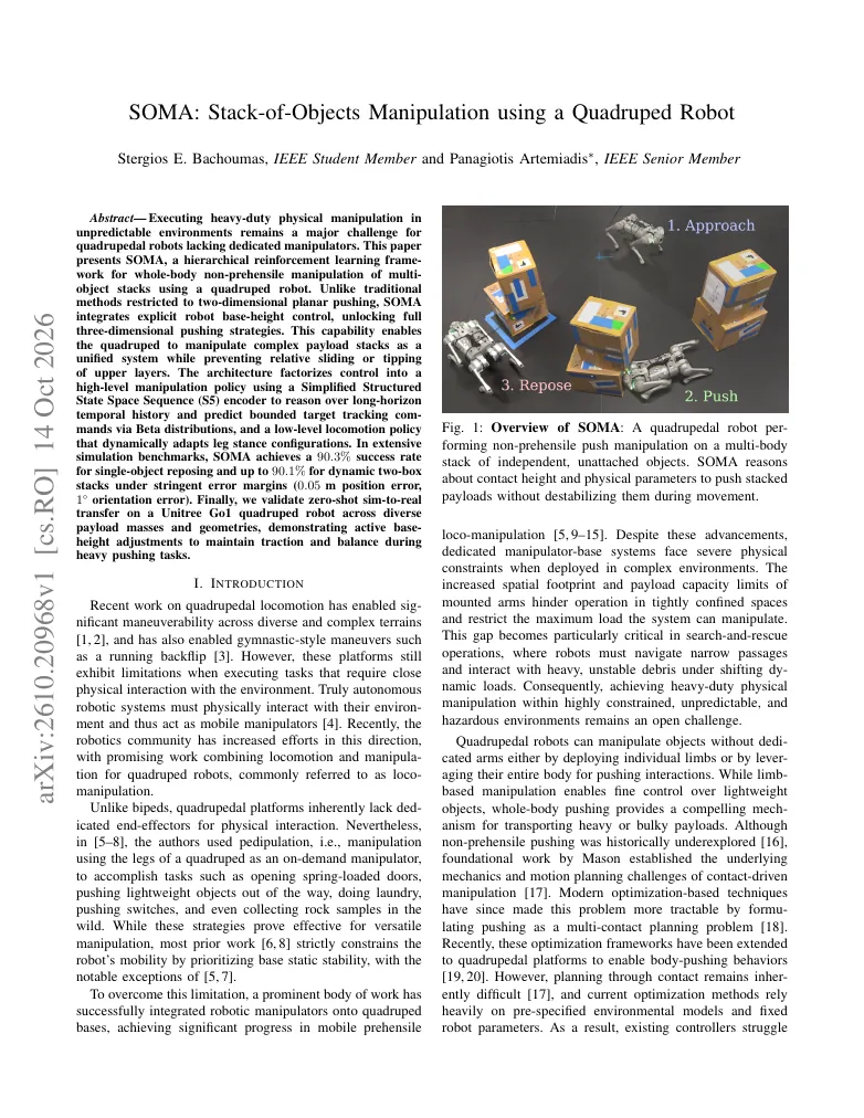 SOMA: Stack-of-Objects Manipulation using a Quadruped Robot visual