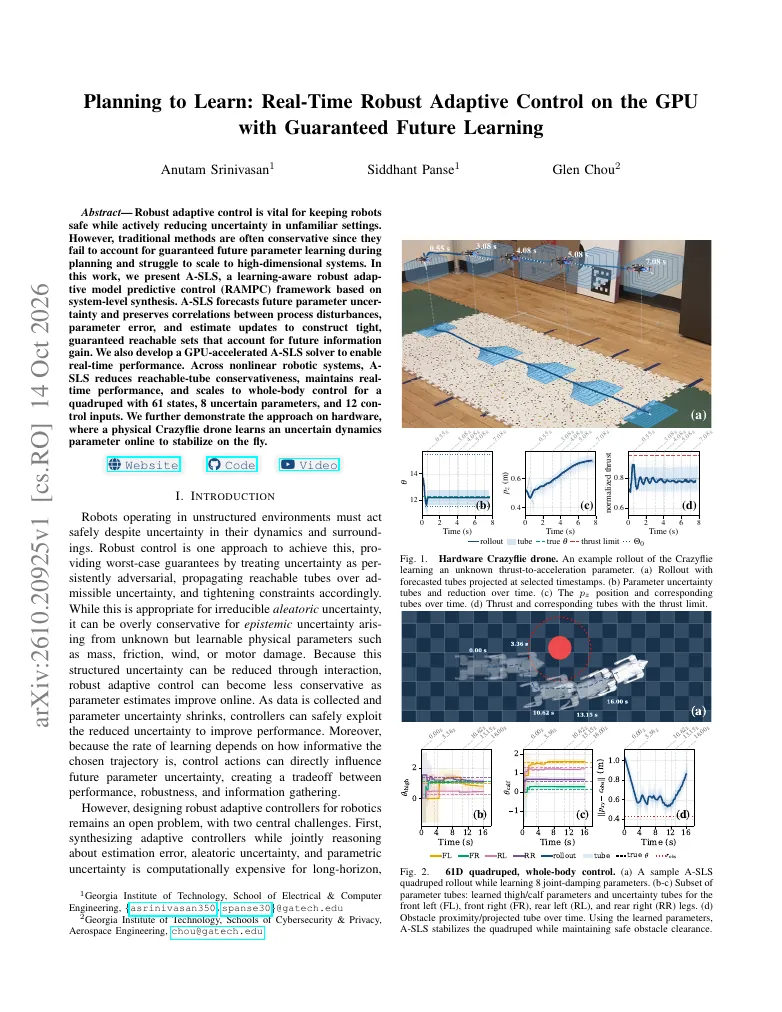 Planning to Learn: Real-Time Robust Adaptive Control on the GPU with Guaranteed Future Learning visual