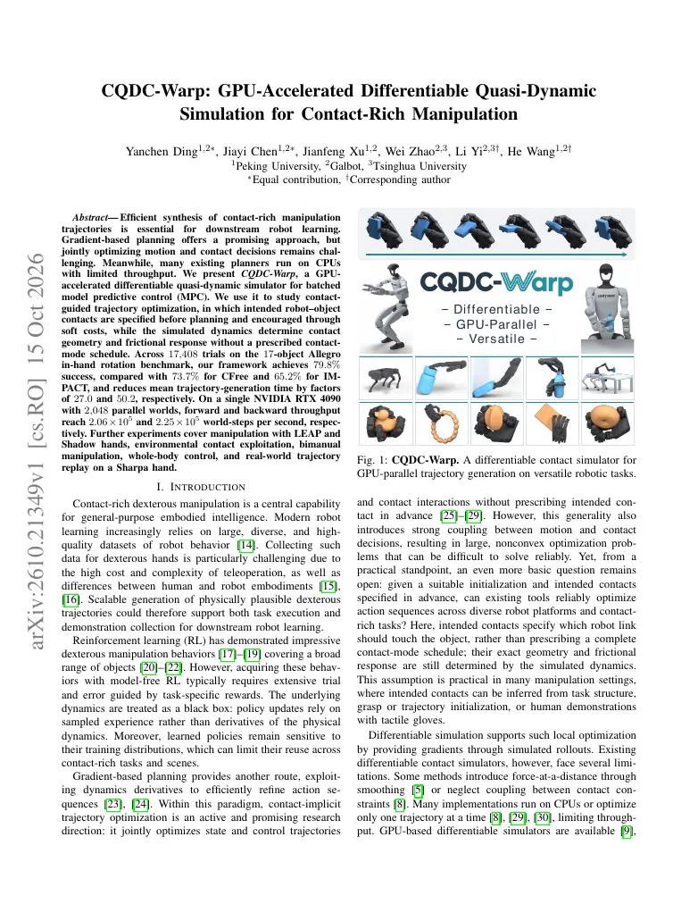 CQDC-Warp: GPU-Accelerated Differentiable Quasi-Dynamic Simulation for Contact-Rich Manipulation visual